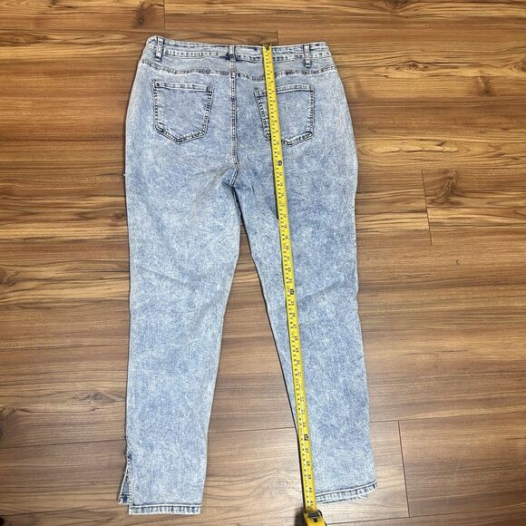 Y2K Acid Wash Rhinestone Cutout Jeans 18W Festival Baddie Distressed - Picture 8 of 11